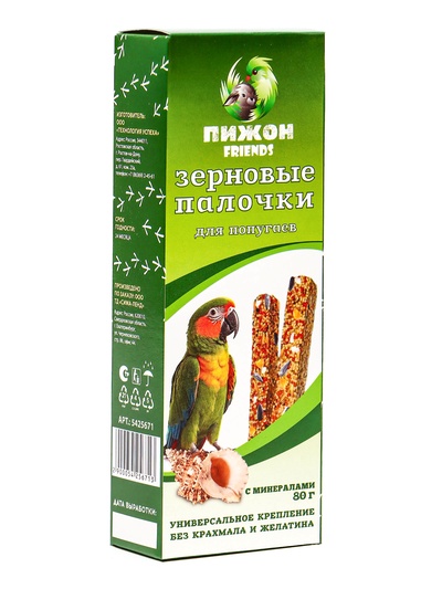 Зерновые палочки «Пижон» для птиц, с минералами, 2 шт., 80 г