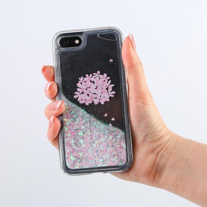 Чехол для телефона iPhone 7,8 с блёстками внутри Flower, 6.8 × 14 см - фото 51452532