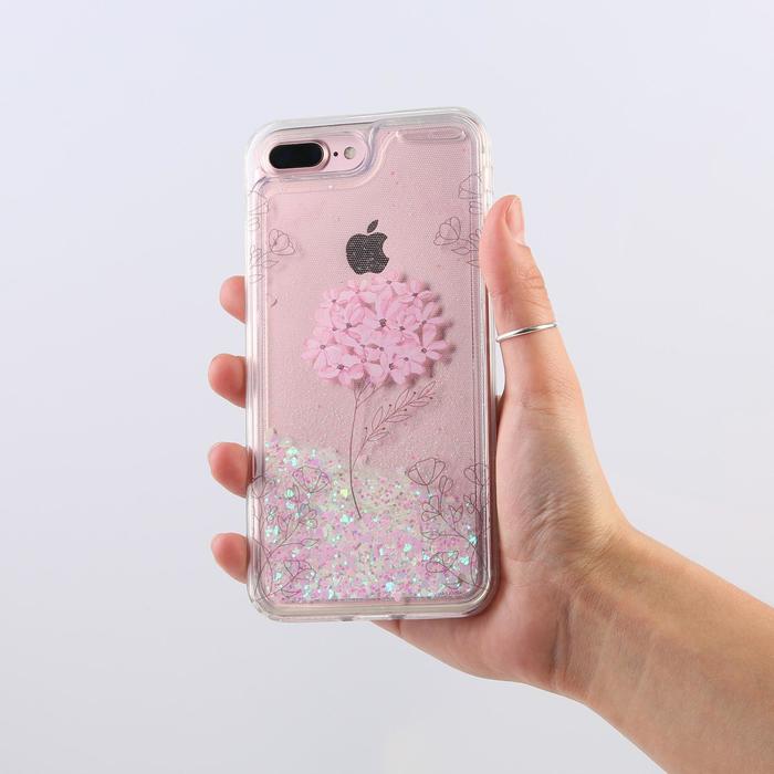 Чехол для телефона iPhone 7,8 PLUS с блёстками внутри Flower, 7.7 × 15.8 см - фото 51452541