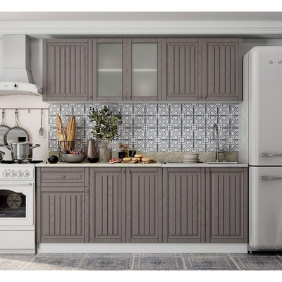 Кухонный гарнитур прямой «Хозяюшка», с столешницей, 2000×600×2100 мм, цвет белый/трюфель