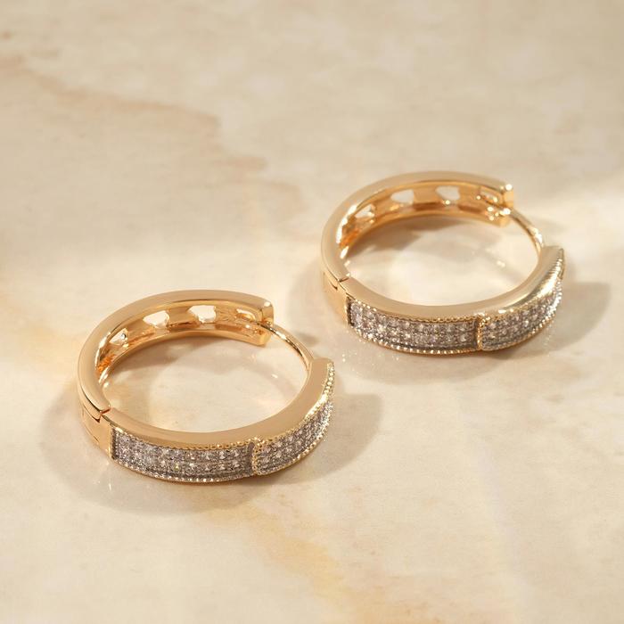 Серьги-кольца «Сияй» крупные три ряда, d=2, цвет белый в золоте - Фото 1