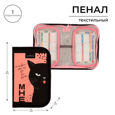 Пенал школьный, 1 секция, 13×21×4 см «Кот»
