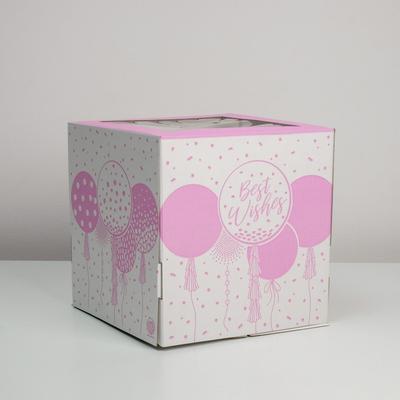 Коробка для торта с окном, кондитерская упаковка Best wishes, 30×30×30 см