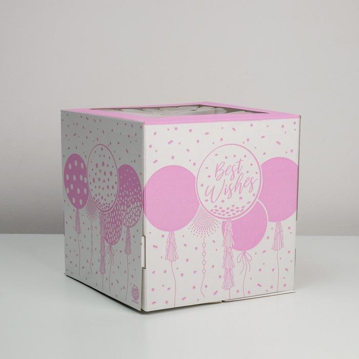 Коробка для торта с окном, кондитерская упаковка Best wishes, 30×30×30 см - Фото 1