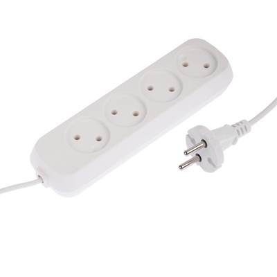 Удлинитель Luazon Lighting ECO, 4 розетки, 10 м, 10 А, 2200 Вт, ПВС 2×0.75 мм2, без заземления, белый