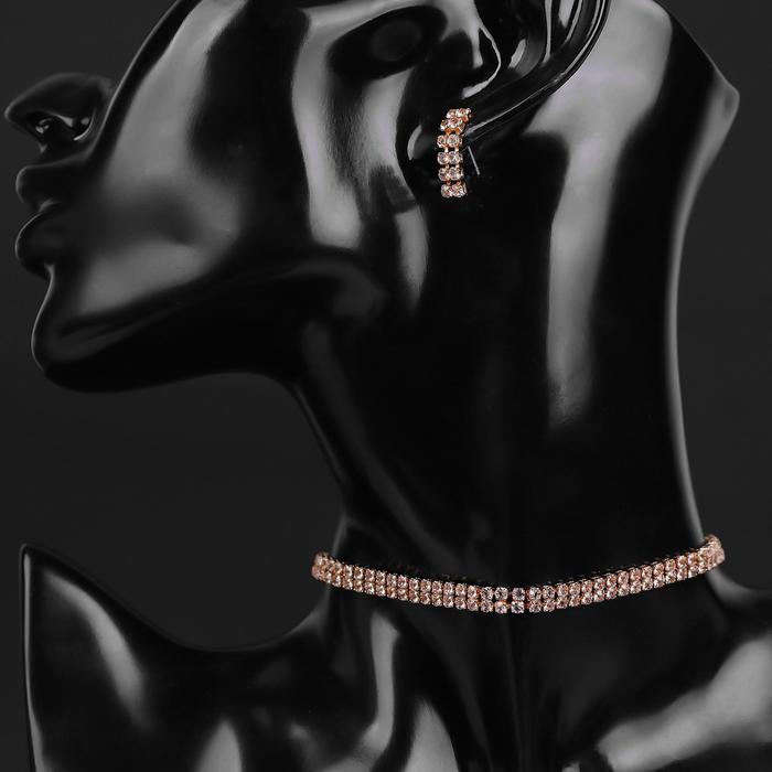 Набор 2 предмета: серьги, чокер «Лёд» два ряда, цвет белый в золоте, 32см - Фото 1