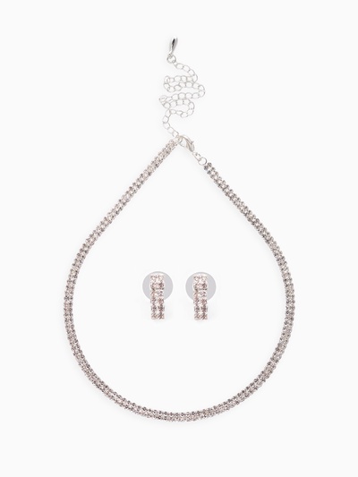 Набор 2 предмета: серьги, чокер «Лёд», два ряда, белый в серебре, 32 см