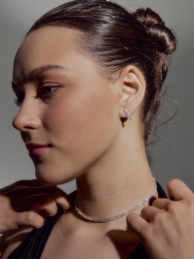 Набор 2 предмета: серьги, чокер "Лёд" два ряда, цвет белый в серебре