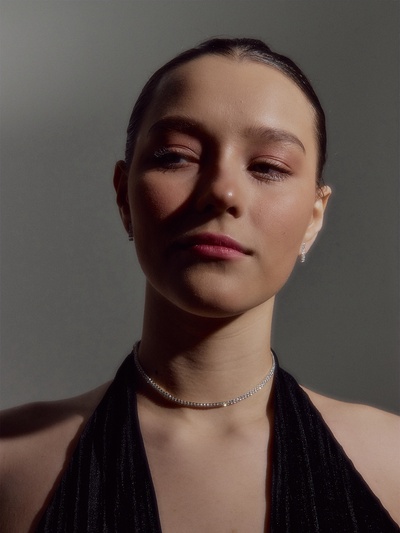 Набор 2 предмета: серьги, чокер «Лёд», два ряда, белый в серебре, 32 см