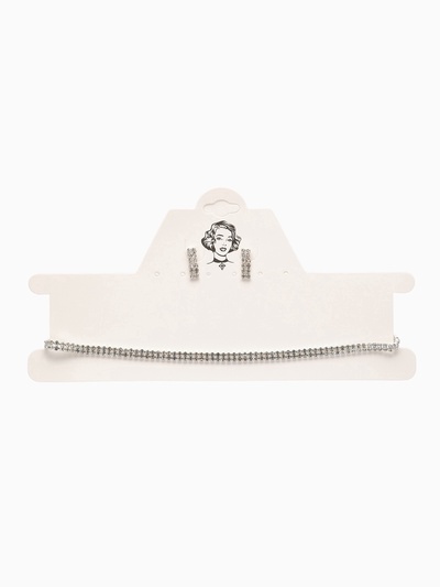 Набор 2 предмета: серьги, чокер «Лёд», два ряда, белый в серебре, 32 см