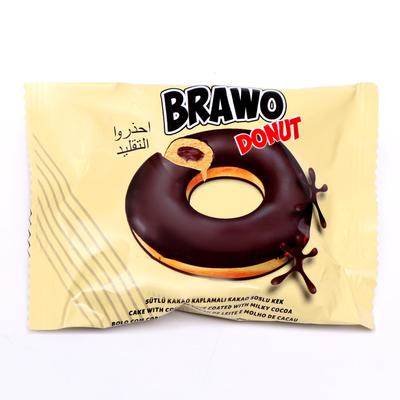 Пончик с начинкой Brawo Donut какао, в шоколадной глазури, 40 г