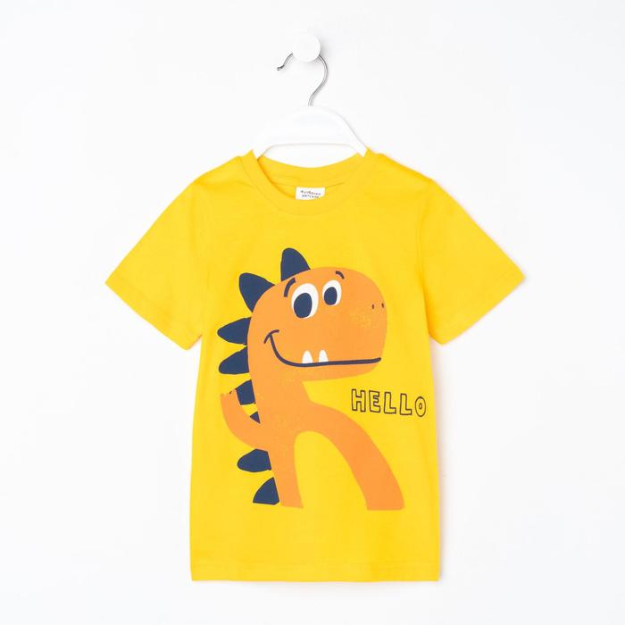 Футболка для мальчиков DINO HELLO, цвет желтый, рост 110-116 см - Фото 1