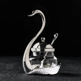 Сахарница «Лебедь», 150 мл, 11,5×8×16 см, с ложкой, цвет металла серебряный