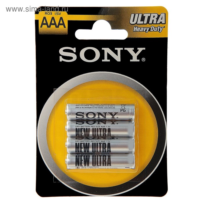 Батарейка солевая Sony New Ultra, AAA, R03-4BL, 1.5В, блистер, 4 шт. - Фото 1