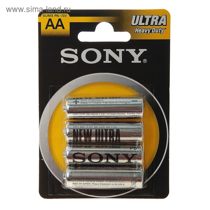 Батарейка солевая Sony New Ultra, AA, R6-4BL, 1.5В, блистер, 4 шт. - Фото 1