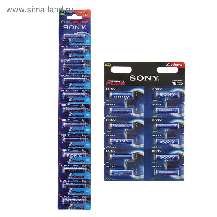 Батарейка алкалиновая Sony Stamina Plus, AAA, LR03-12BL, 1.5В, отрывной блистер, 12 шт. - Фото 1