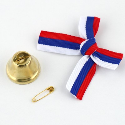 Колокольчик на булавке с бантом на выпускной, триколор, d=2.6 см