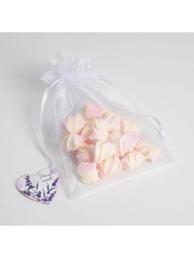 Мешочек подарочный органза белый «Лаванда», с шильдиком, 16×24 см ± 1.5 см