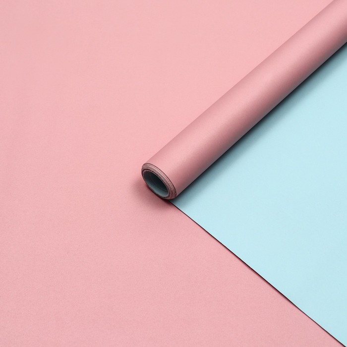 Бумага упаковочная крафт, двусторонняя, розовый-голубой, 0.6 х 10 м, 70 г/м² - Фото 1
