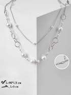 Бусы «Жемчужный мир» кольца с бусинами, белые в серебре, 90 см 6779354