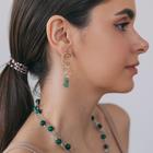 Серьги ассорти "Кольцо" с россыпью, цвет бело-зелёный в золоте - фото 24496584