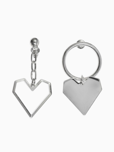 Серьги металл «Сердце», графика, цвет серебро