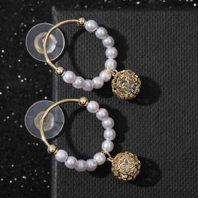 Серьги с жемчугом «Авантюра» шар плетёный, цвет белый в золоте