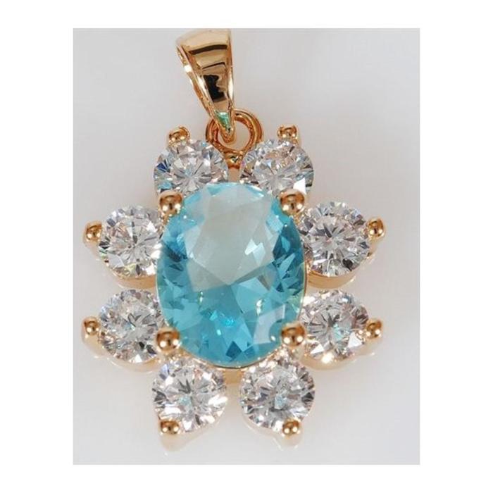 Подвеска с голубым фианитом "Овал", позолота с родированием - Фото 1