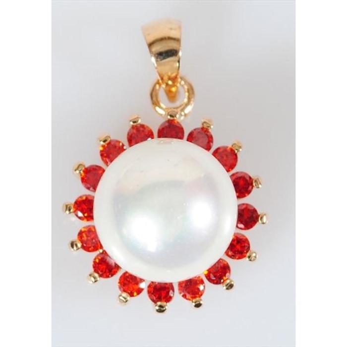 Подвеска с жемчугом "В гранате", позолота с родированием - Фото 1