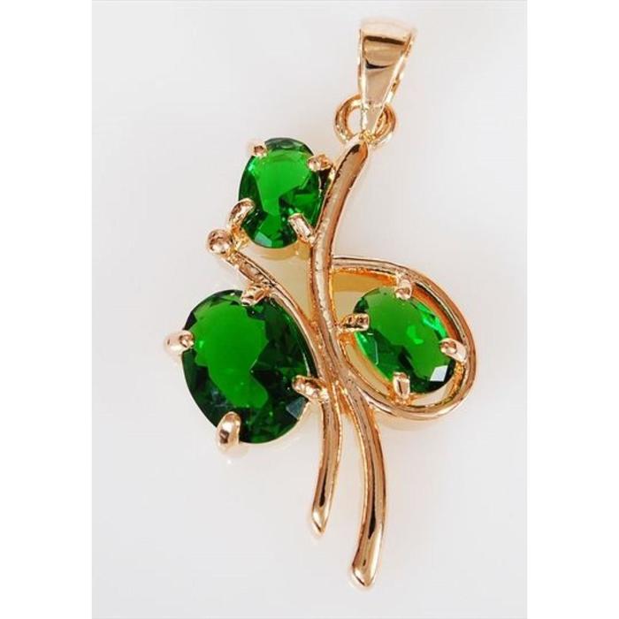 Подвеска с зеленым фианитом "Бант", позолота с родированием - Фото 1