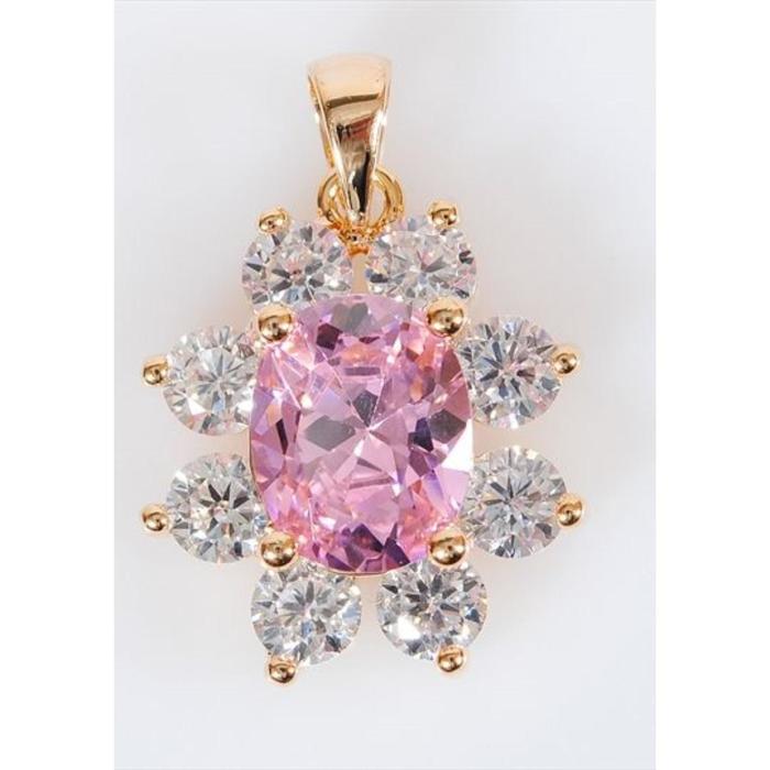 Подвеска с розовым фианитом "Овал", позолота с родированием - Фото 1