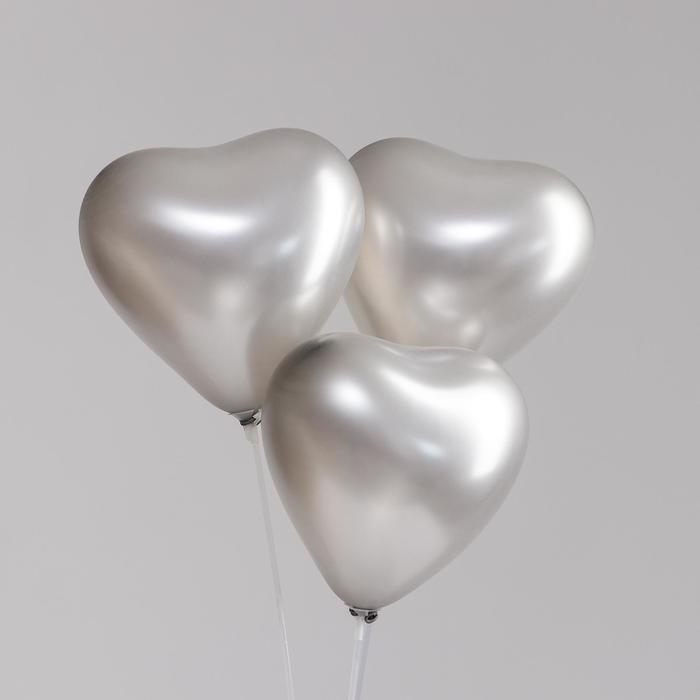 Шар латексный сердце 12", перламутровый, набор 100 шт., цвет серебро - Фото 1