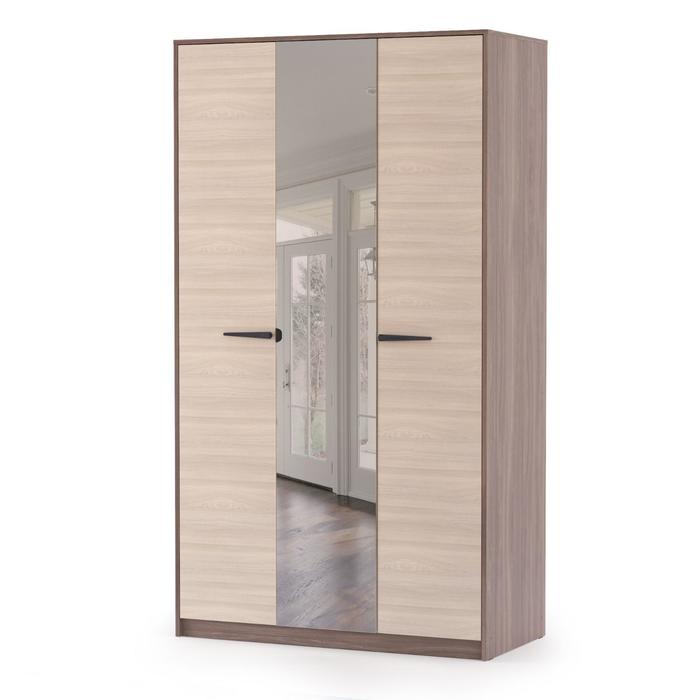Шкаф трёхстворчатый «Оптима», с зеркалом, 1187×575×2110 мм, цвет шимо тёмный/шимо светлый