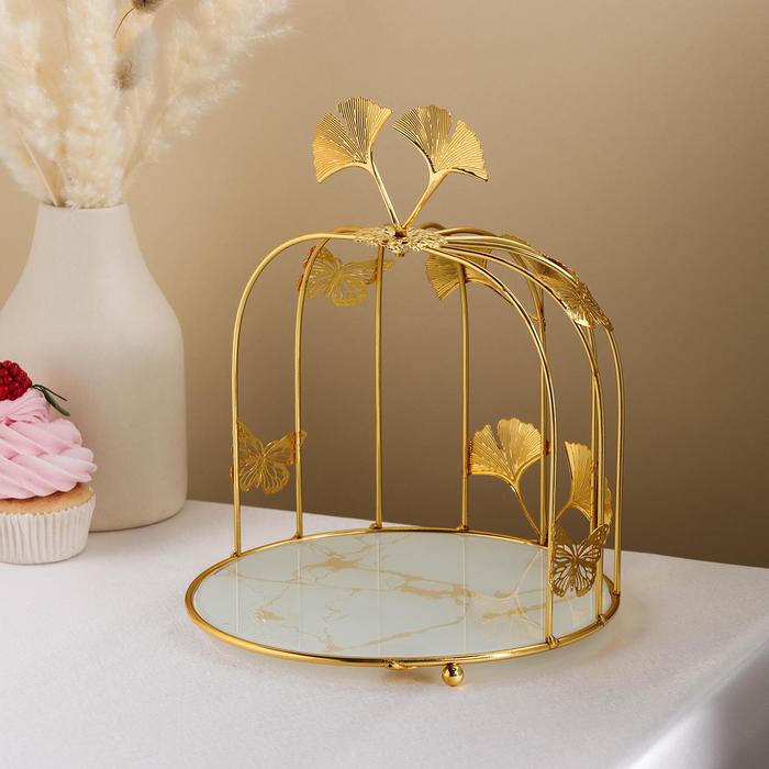 Подставка для десертов «Мрамор», d=21 см, цвет металла золотой