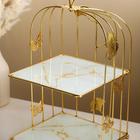Подставка под десерты 2-х ярусная «Мрамор», 21×21×43 см, цвет металла золотой - фото 9776643