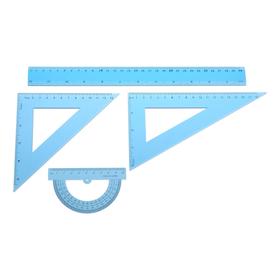 Набор чертёжный 4 предмета (линейка 30 см, угольник 19 см/ 30°, угольник 13 см/ 45°, транспортир) МИКС  (артикул 5471928)  большой выбор товаров оптом и в розницу по низким ценам с доставкой