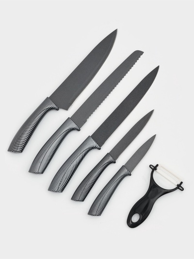 Набор кухонных принадлежностей «Гипноз», 6 предметов: ножи 5 шт., овощечистка, чёрный