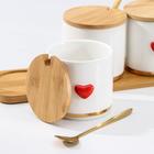 Набор банок керамических для сыпучих продуктов с ложками на деревянной подставке «Эстет. Сердца», 3 предмета: 250 мл, цвет белый - Фото 2