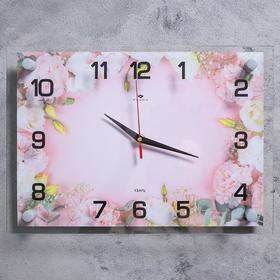 Часы настенные, интерьерные "Розовые цветы", бесшумные, 25 х 35 см, АА