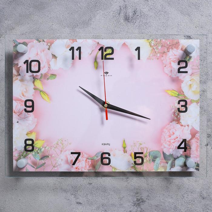 Часы настенные "Розовые цветы", плавный ход, 25 х 35 см, АА
