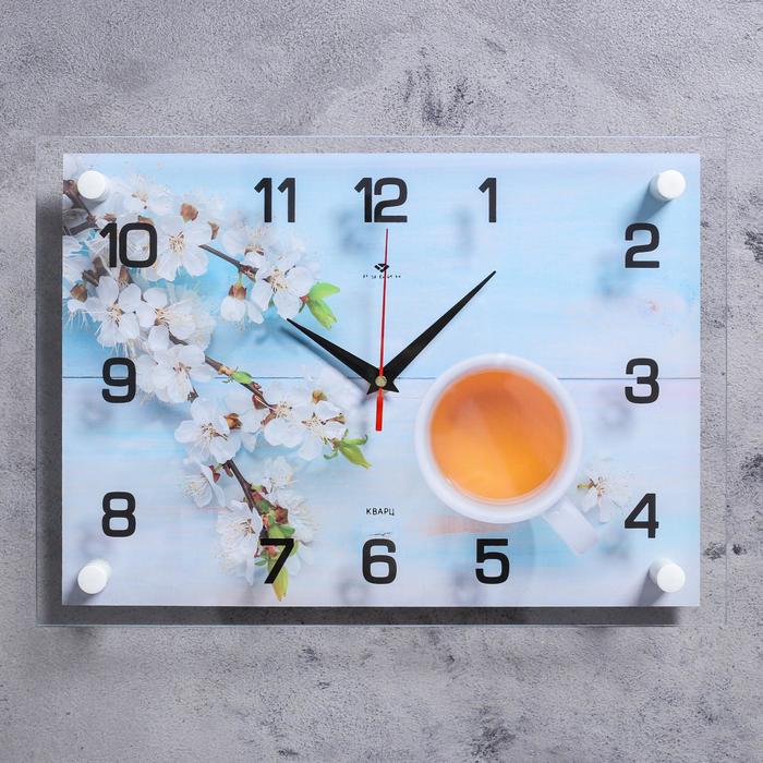 Часы настенные, интерьерные "Чай с цветами" 25х35 см, бесшумные - Фото 1
