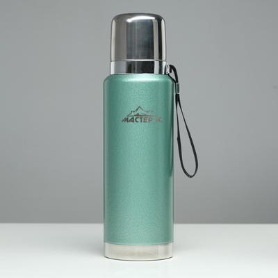 Термос Мастер К «Путешествие», 1 л, с кружкой и ситечком, сохраняет тепло 48 ч, нержавеющая сталь, зелёный