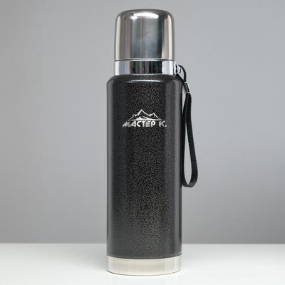 Термос Мастер К «Путешествие», 1 л, с кружкой и ситечком, сохраняет тепло 48 ч, нержавеющая сталь, чёрный