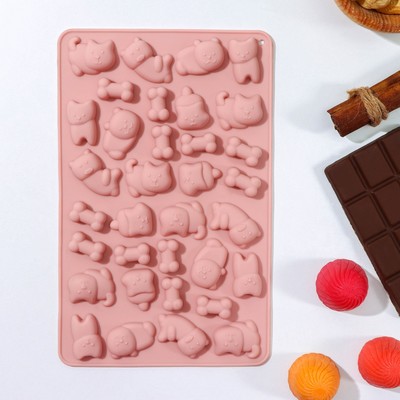 Форма для мармелада Доляна «Домашние питомцы», силикон, 19.5×12.5×1 см, 34 ячейки, МИКС