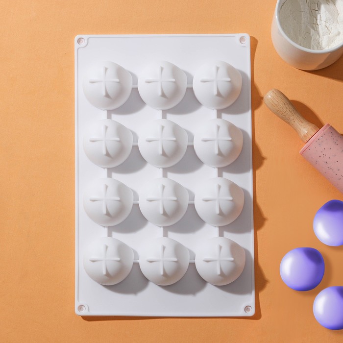 Форма для муссовых десертов и выпечки Доляна «Бабл», 29×18×3 см, 12 ячеек (5×4,5 см), цвет белый - Фото 1