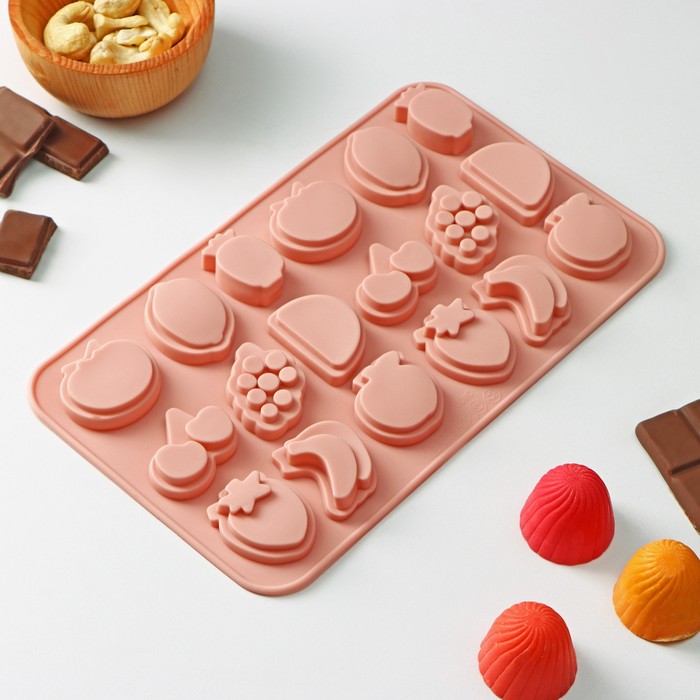 Форма для конфет и шоколада Доляна «Сочно», силикон, 21×12.5×1 см, 18 ячеек, цвет МИКС - Фото 1