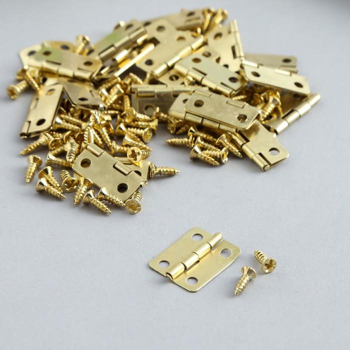 Петля для шкатулки металл с закругленными углами золото + саморезы набор 25 шт 1,6х1,3 см - Фото 1
