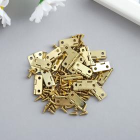 Петля для шкатулки металл с закругленными углами золото + саморезы набор 25 шт 1,6х1,3 см (комплект 2 шт)