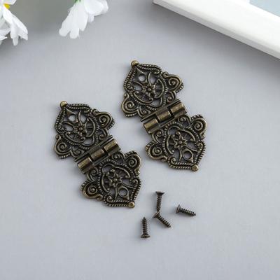 Петля для шкатулки с крепежом металл «Узорная с цветами», под бронзу, 5.3×2.8 см