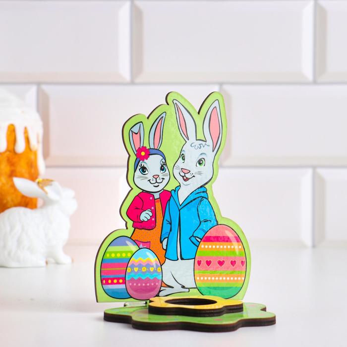 Подставка для яйца пасхальная «Кролики», фанера, разноцветная - Фото 1